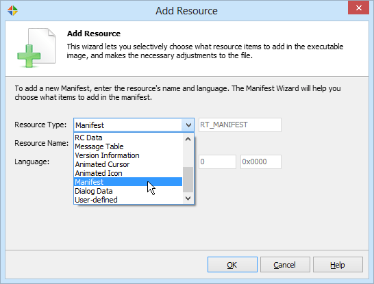 Select the Manifest resource type from the list Select the Manifest resource type