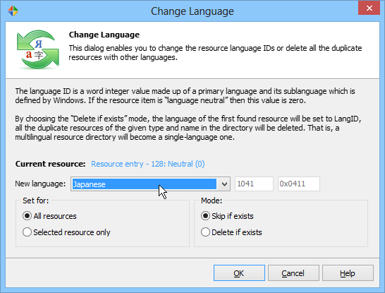 Select new language