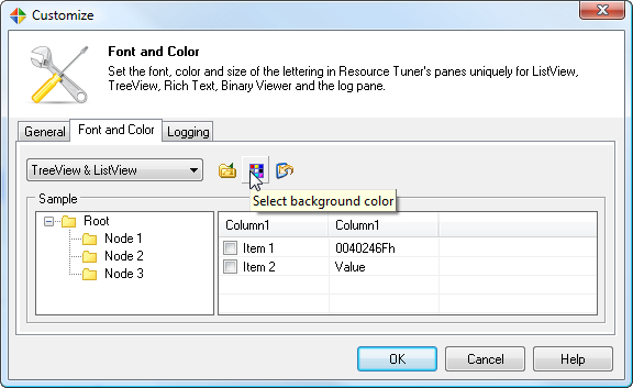 Customize dialog