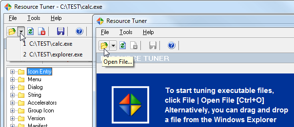 Open file in Resource Tuner