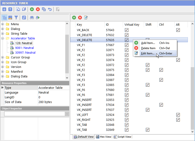 Select the accelerator resource to be edited in the Resource Tree Select the accelerator resource