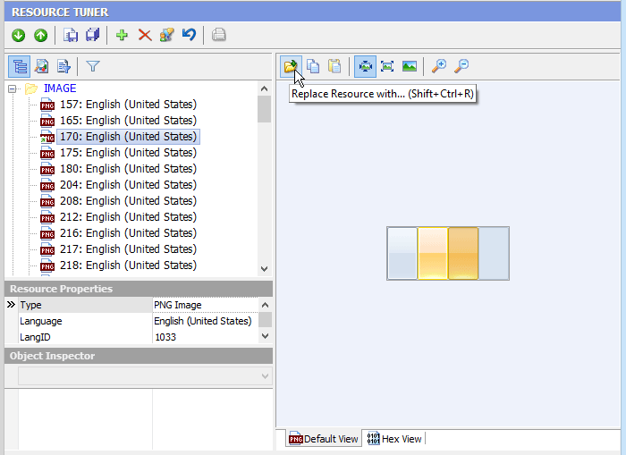 Resource Tuner: Resource TreeView Resource Editor Resource TreeView
