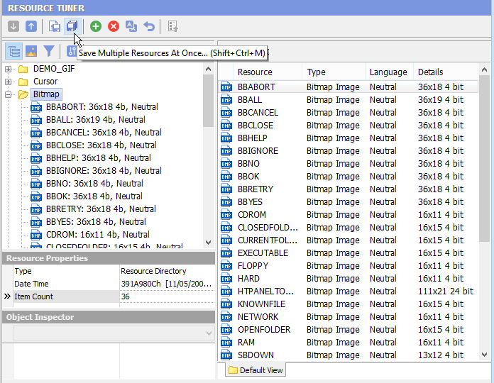 Press the Save Multiple Resources at Once button Save Multiple Resources at Once