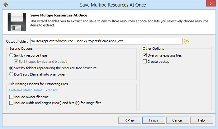 Specify the default output folder for saved resource files Specify the default output folder for saved resource files
