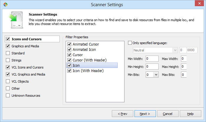 Resource scanner preferences Resource scanner preferences