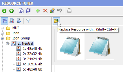 Resource Tuner  - Resource Editor for EXE, DLL and MUN Resource Files.  Edit Icon Resources, Replace Strings, Change Bitmaps.