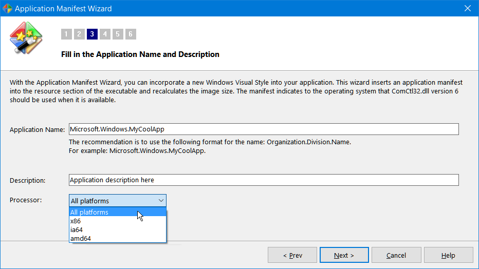 Fill out the application name and description fields Fill out the fields